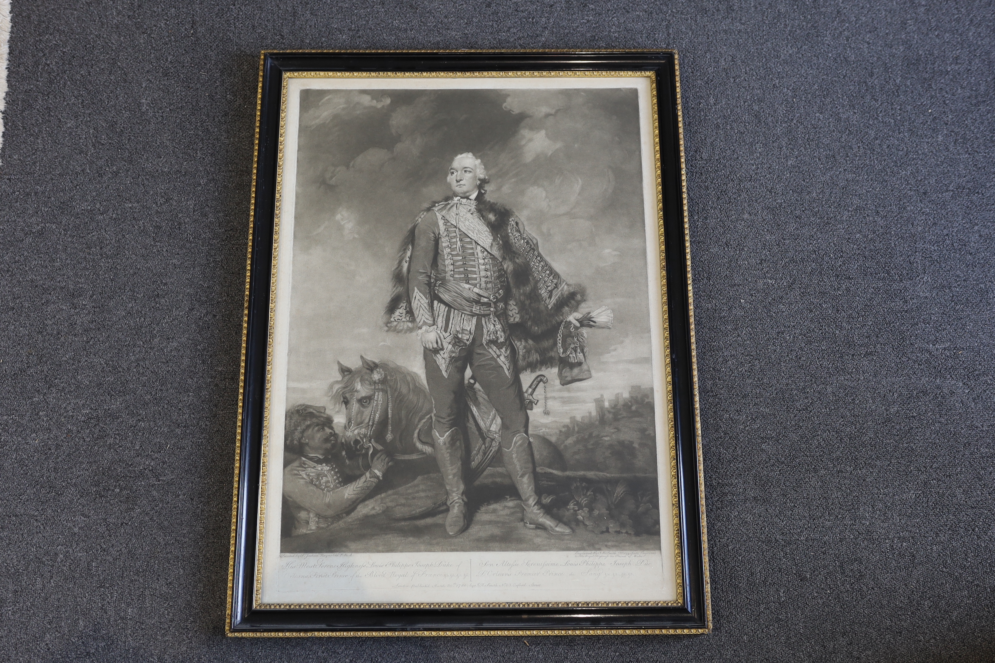 John Raphael Smith after Sir Joshua Reynolds, mezzotint, 'His Most Serene Highness Louis Philippe, Joseph, Duke of Orleans, 1st Prince of the Blood Royal of France ...', published by Smith 1786, visible sheet 68 x 48cm